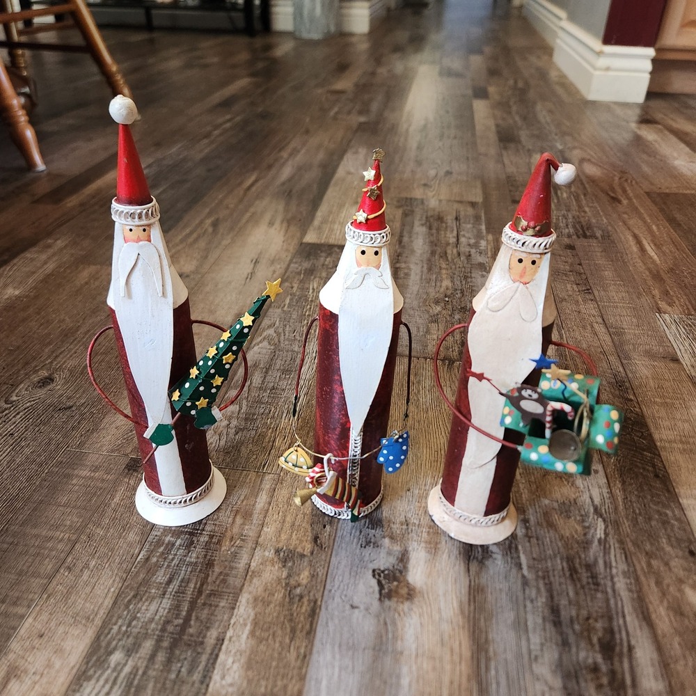 Russ Berrie Metal Santa Figurines Set of 3 Primitive Folk Art Christmas 16765